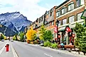 Street view of famous Banff Avenue in Banff National Park, Alberta.