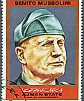 A stamp printed in Ajman shows Benito Mussolini (1883-1945), series Figures from the Second World War, circa 1972