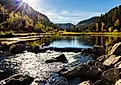 Cascades on Spearfish Creek Dam and Savoy Pond, Spearfish Canyon State Natural Area, South Dakota, USA.