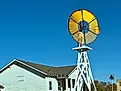 Bright yellow windmill in Shattuck, Oklahoma.