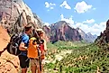 Hikers enjoying the view of the Zion National Park, Utah.
