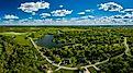 Aerial view of a residential neighborhood by the lake near Georgetown, Kentucky.