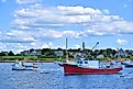 Sakonnet Lighthouse and Harbor in Little Compton, Rhode Island.