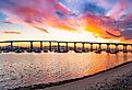 Coronado Bridge sunrise panorama. San Diego, California USA.