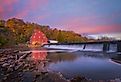 Historic Red Mill at sunrise in Clinton, New Jersey.