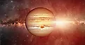 Unknown light near planet Jupiter. Elements of this image furnished by NASA.