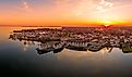 Aerial sunset panorama of Havre de Grace in Harford County, Maryland.