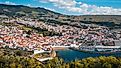Aerial view of Angra do Heroísmo, Portugal on Ilha Terceira.