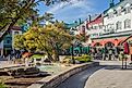 Plaza Scene in Mont-Tremblant Village with Fountain and Buildings. (Editorial credit: JohnInNorthYork / Shutterstock.com)