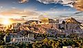 The Acropolis of Athens, Greece, with the Parthenon Temple on top of the hill during a summer sunset.