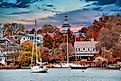 View of Acton Cove on Spa Creek from President Point in Annapolis, Maryland, with the Maryland State House dome in the background. Editorial credit: Steve Rosenbach / Shutterstock.com