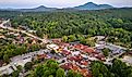 Helen, Georgia, USA downtown at night with Mt. Yonah in the distance.