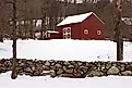 Red barn on a cloudy winter afternoon in Kent, Connecticut