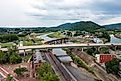 Aerial view of the Potomac River in Cumberland, Maryland.