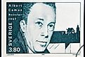 Swedish stamp of Albert Camus, Nobel Prize for Literature in 1957, 1957, circa 1990.