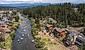 Aerial view of historic homes in Truckee, California.