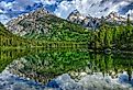 Taggart Lake with mirror reflections, Grand Teton National Park, Wyoming.
