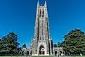 Front view of the Duke Chapel tower in early fall, Durham, North Carolina