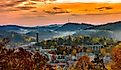 Cityscape of Gatlinburg, Tennessee in the Smoky Mountains.