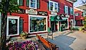 Late afternoon rural village stores scene in Stowe. Editorial credit: Don Landwehrle / Shutterstock.com