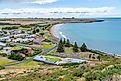Aerial view of a beach at Stanley, Tasmania, Australia.