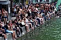 Parisians swim in the Saint Martin canal on a sweltering day