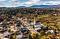 Aerial view of small charming ski town of Stowe, Vermont.