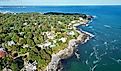 Aerial view of the coastline of Kennebunkport, Maine.