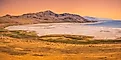 Great Salt Lake Summer Landscape in Syracuse, Greater Salt Lake City, Utah, USA: View from the Buffalo Point Hiking Trail