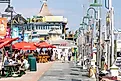 Destin, Florida: Harborwalk village city town with boardwalk at marina