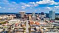 Drone aerial view of downtown Columbia, South Carolina.