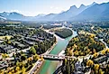 Aerial view of Canmore, Alberta. 