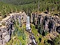 Aerial view of Tumalo Falls, Oregon.