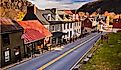 Historic buildings and shops on High Street in Harper's Ferry, West Virginia.