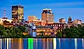 Manchester, New Hampshire, USA Skyline on the Merrimack River.