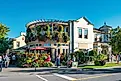 People enjoy a sunny day in downtown Niagara on the Lake, Ontario, Canada.