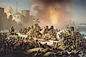 Ottoman troops desperately attempt to halt advancing Russians during the Siege of Ochakov (1788).