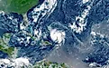 Satellite view of an hurricane approaching to USA.Elements of this image furnished by NASA. Image credit: elRoce/Shutterstock.com