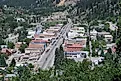 view over the little town of Ouray at the Million Dollar Highway in the Rocky Mountains of Colorado
