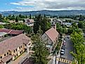 Aerial view of St. Helena Roman Catholic Church in CA. Editorial credit: Unwind / Shutterstock.com