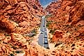 The road through the breathtaking landscape of the Valley of Fire State Park in Nevada.