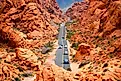 The road through the breathtaking landscape of the Valley of Fire State Park in Nevada.