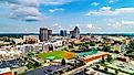 Drone Aerial of Downtown Greensboro North Carolina NC Skyline