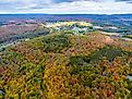 An aerial view of Thomas, West Virginia, in autumn.