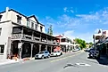 The downtown area of Sutter Creek, California, with hotels and local businesses. 