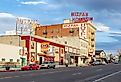 Old historic hotel, casino and bar Mizpah in the old mining town Tonopah, Nevada. Image credit travelview via Shutterstock