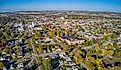 Aerial view of downtown Norfolk, Nebraska in autumn.