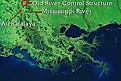 Lay of the Land Between Old River and the Mississippi. This model of the land elevation between the Mississippi, the Atchafalaya, and the Old Ri Elements of this image furnished by NASA.