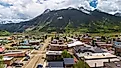 Aerial view of downtown Silverton in San Juan County, Colorado