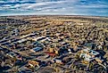 Aerial view of Douglas, Wyoming in the winter.